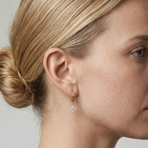 Uchi & Soto Kinmokusei Gold Flower Drop Huggie Hoop Earrings