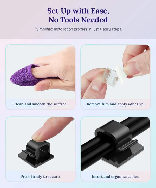 ULTRICS Cable Clips, Self Adhesive Cable Holder Clips for Cable Management and Wire Organisation