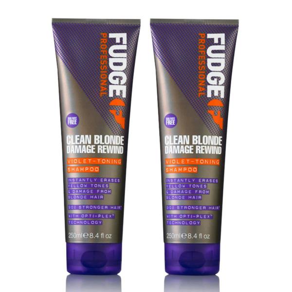 Fudge Clean Blonde Damage Rewind Purple Violet Toning & Repair Shampoo 250ml Double