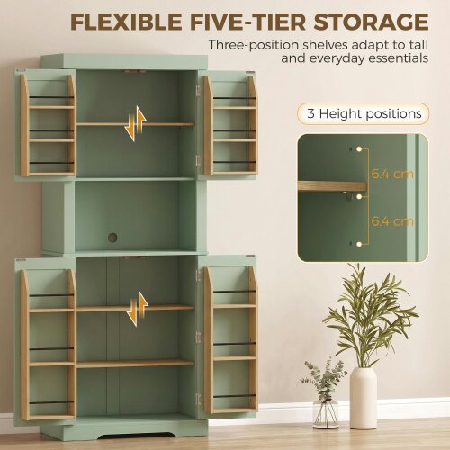 HOMCOM 183 cm Tall Kitchen Cupboard with Door Racks, Sage Green