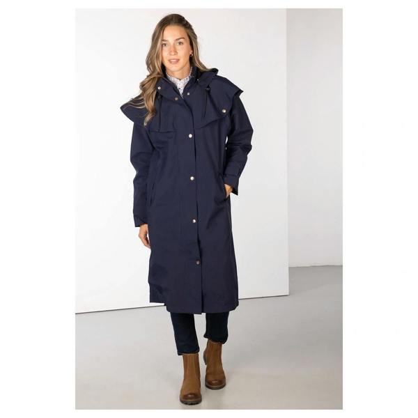 Rydale Bramham Ladies Full Length Coat in dark navy, front view worn by model