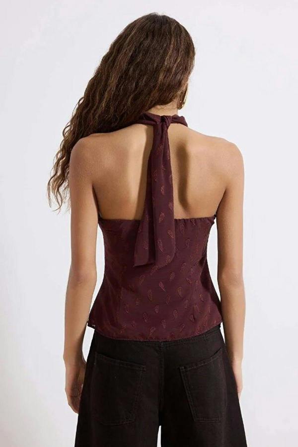 WOVCOR High-Neck Blouse with Accessory Details