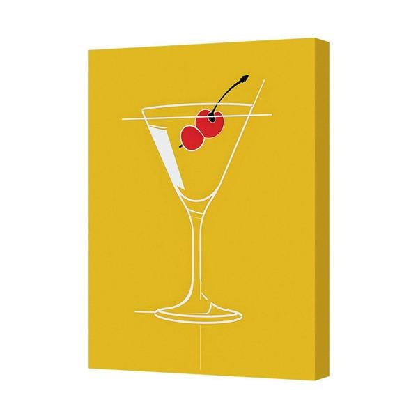 Benjamin Tate Design Contemporary Yellow Cocktail Glass Canvas Art Print With Red Cherries