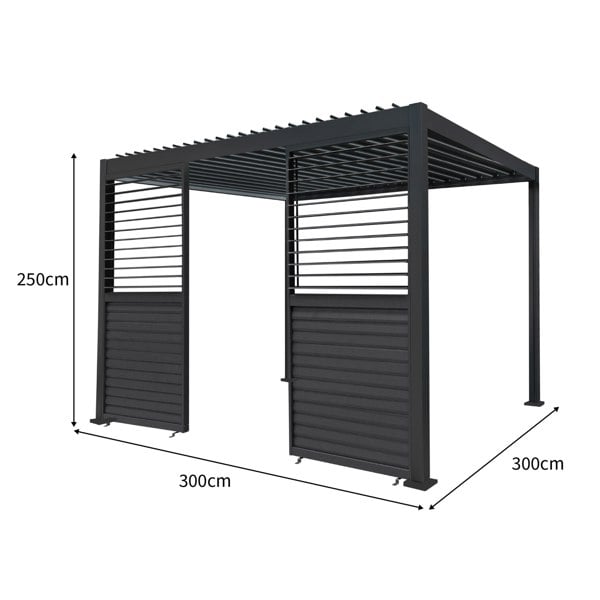 Monstershop Anthracite Aluminium Pergola With 2 x Shutter Panels - 3m x 3m