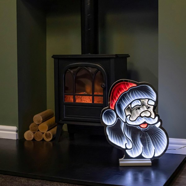 Samuel Alexander 40cm Infinity Santa's Head Christmas Decoration on Wooden Base with Red & White LEDs