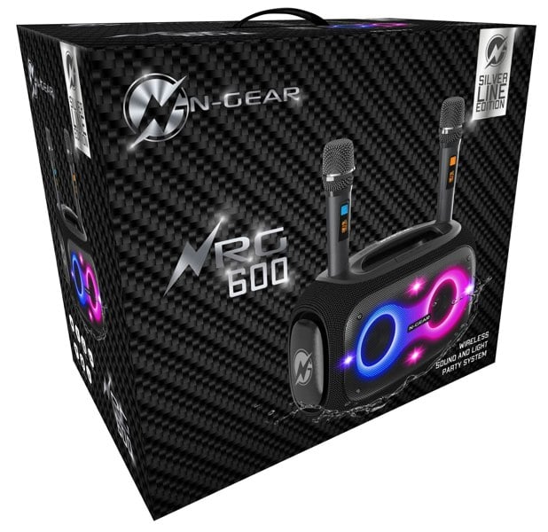 N-Gear | NRG600 Bluetooth Speaker Partybox with Lighting & 2 Microphones IPX5 Waterproof Black