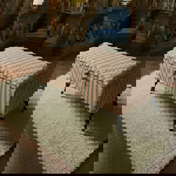 JF Linen Ticking Fabric Red ottoman storage bench with hidden compartment