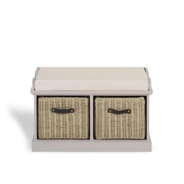 Statement Furniture Tetbury Bench with 2 Brown Storage Baskets and Cushion Seat