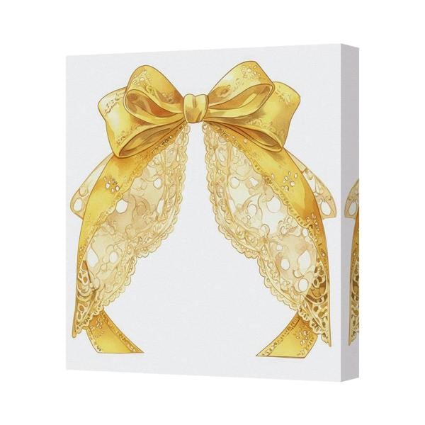 Benjamin Tate Design Golden Bow Canvas Art Print On Deep Wooden Frame UK Handmade