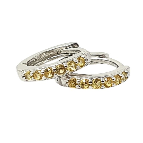 Citrine November Birthstone Small Silver Huggie Hoops