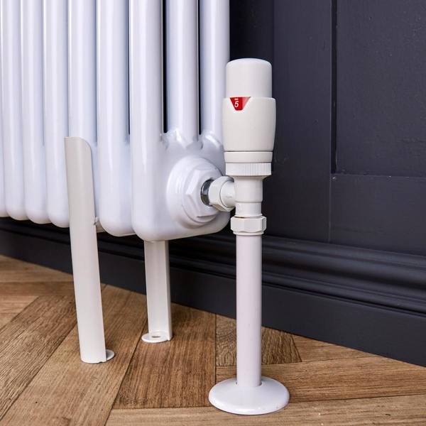 Flode Angled Round Thermostatic TRV & Lockshield | 15mm X 1/2" | Matt White Finish