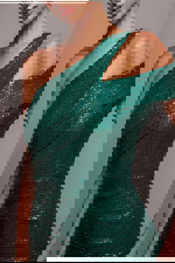 One Shoulder Sequin Evening Maxi - Emerald Green DR4069