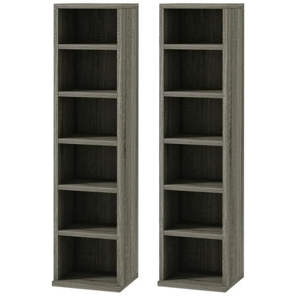 Set of two dark wood-effect CD storage cabinets with open shelves and 5 compartments.