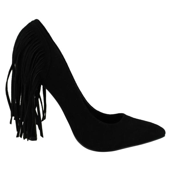 Spot On Ladies Spot On High Heel Fringe Trim Court Shoe