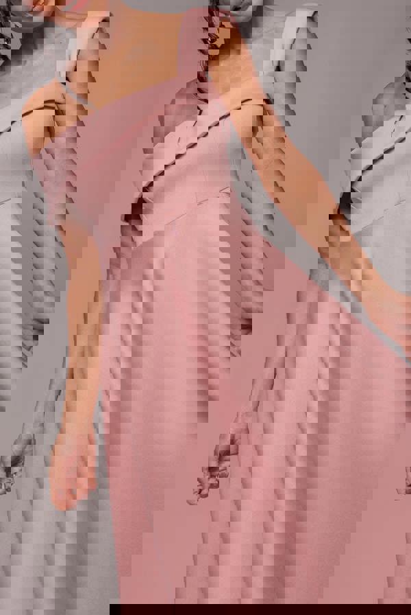 One Shoulder A Line Midi Dress - Blush Pink DR4949