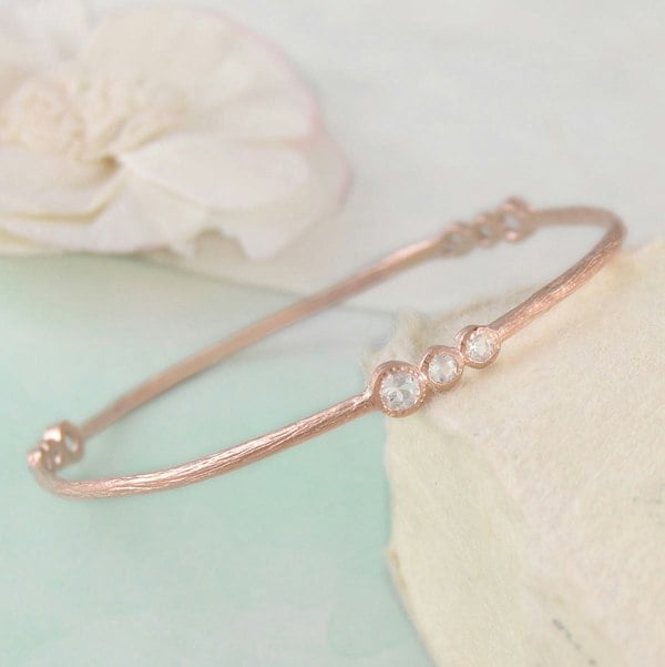 White Topaz Rose Gold plated Sterling Silver November Birthstone Bangle