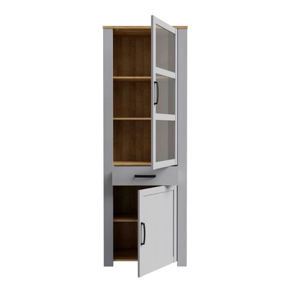 Wyld Haus Bramblecroft Grey and Natural Oak Wood Display Cabinet Door 1 Drawer Narrow