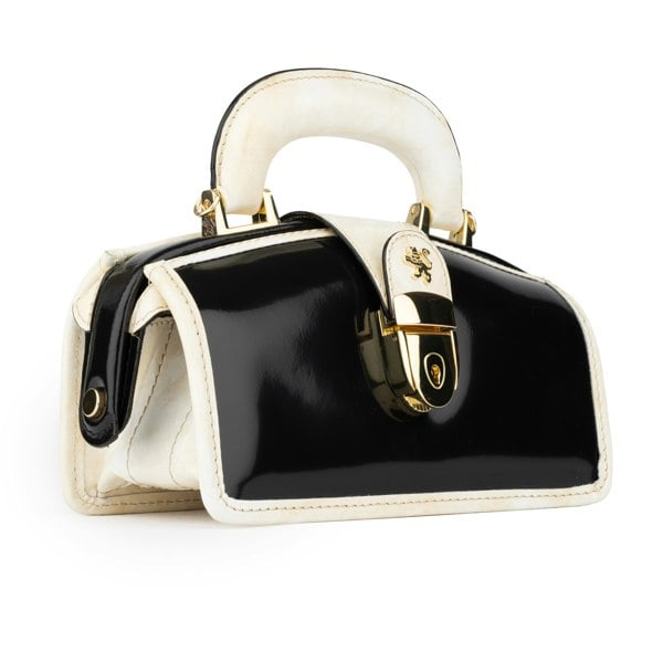 Embassy London Gazelle Mini - Black & Cream - Mini structured bag in colourful genuine leather and key
