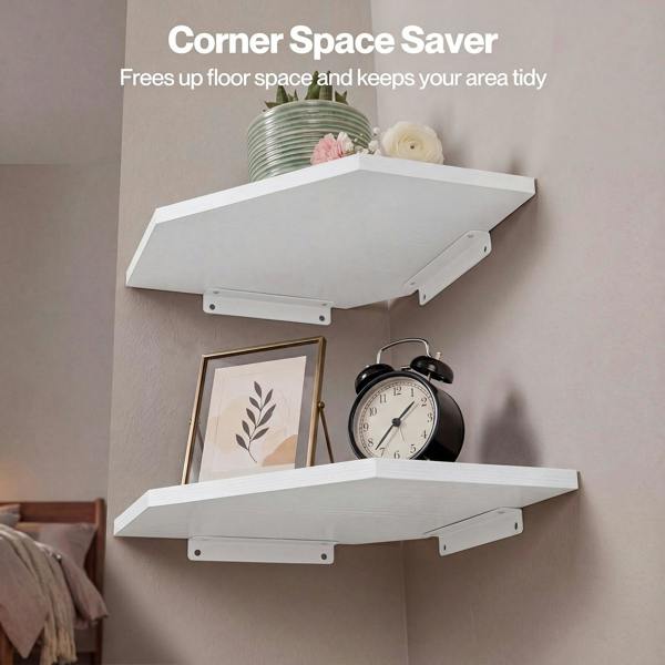 Levede 2 Pack Floating Corner Shelves Cable Cut-Out Wall Mounted Storage White