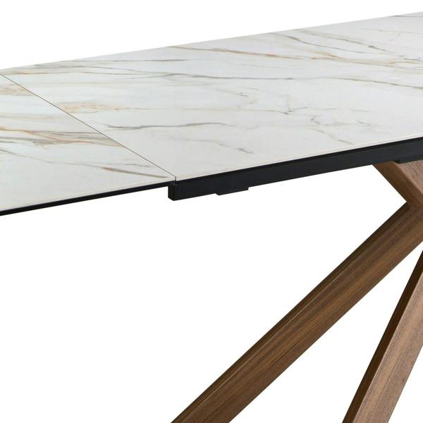 Angel Cerdá Rectangular extending dining table in porcelain marble and walnut effect steel 1120