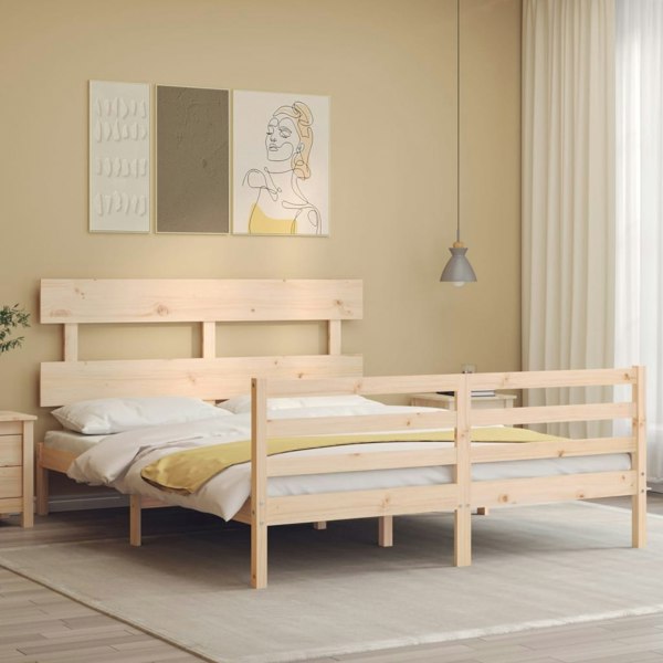 Berkfield Bed Frame with Headboard King Size Solid Wood
