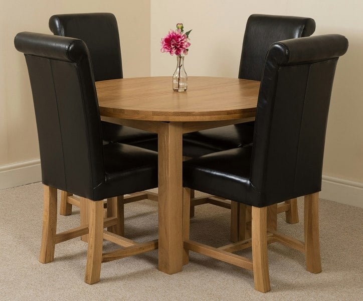 That's Furniture Edmonton Round Extendable Oak Dining Set with Washington Leather Chairs