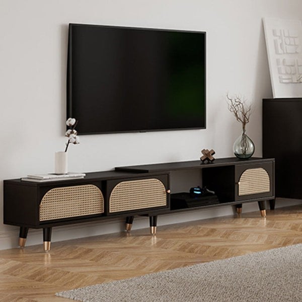Kirsten Rattan TV Stand, Rubber Wood-Rit Concept-Black-Rit Concept