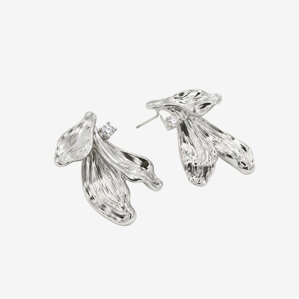 Uchi & Soto Kinmokusei Silver Petal Statement Earrings