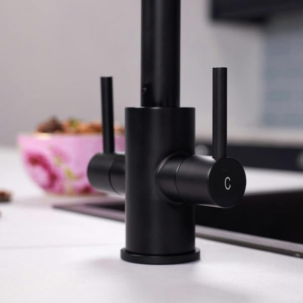 Flode Hammerfest | Dual Lever Kitchen Sink Mixer Tap with Swivel Spout | Matt Black Finish