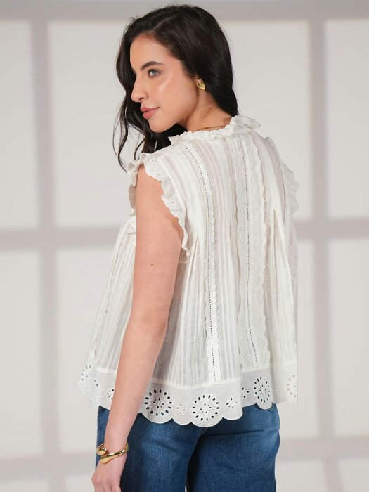 Rose & Nancy Jean Ivory Cotton Lace Trim  Pretty Swing Top
