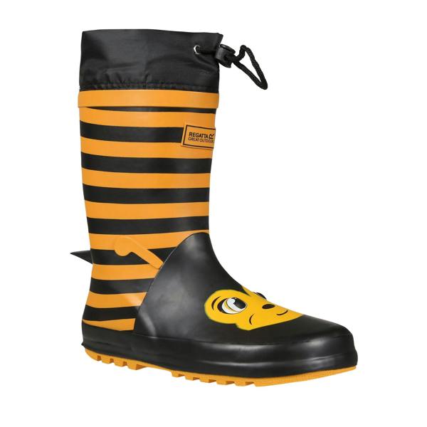 Dare 2B Childrens/Kids Mudplay Dinosaur Wellingtons - Yellow/Black Stripe - 