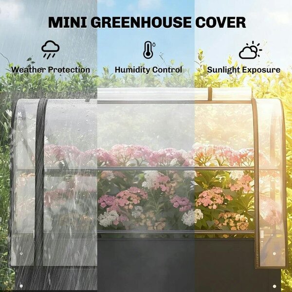 Raised Planter with Flip-Up Greenhouse Cover, Metal Raised Garden Bed on Legs with Drainage Hole, Black