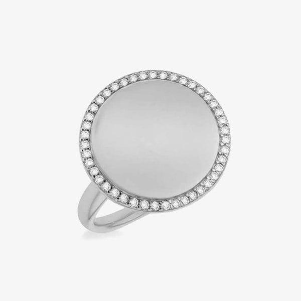 T. H. Baker Silver Rhodium Plated Cubic Zirconia Round Signet Ring 8.82.0100