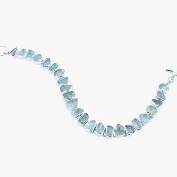 Sterling Silver Rough Aqua Marine Stone Bracelet - Reeves & Reeves