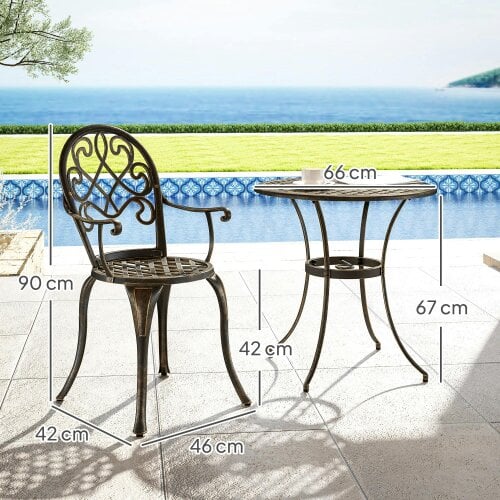 Wyld Haus Ziraro Aluminium Bronze Tone 3 Piece Elegant Garden Bistro Set