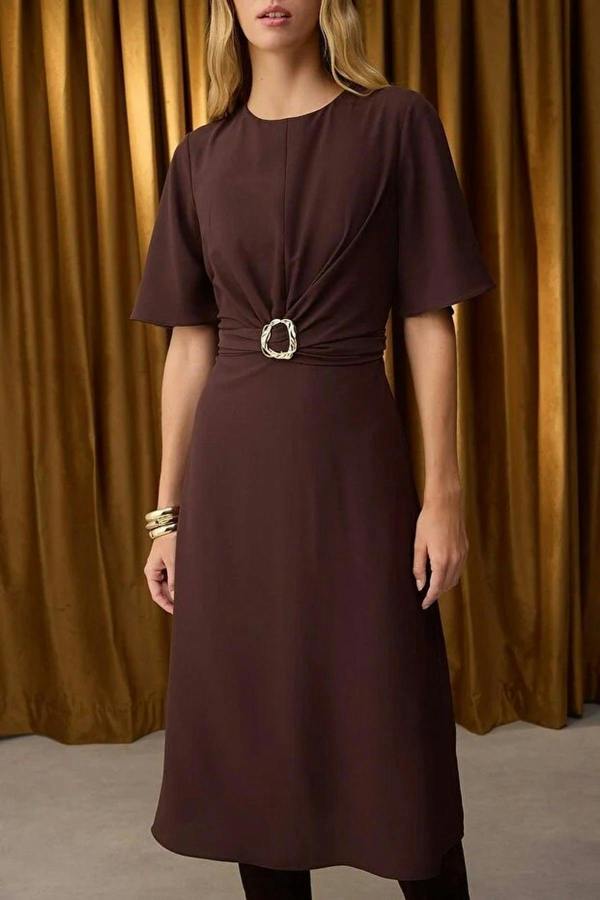 WOVCOR Midi Woven Dress with Accessory Details