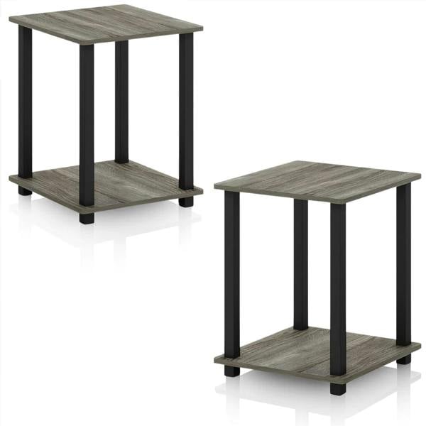 WALPLUS Simplistic End Table, Set of Two, French Oak Grey/Black | Stylish Table for Home Use with Practical and Modern Design