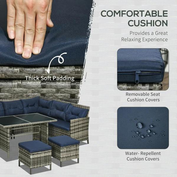 Dark blue seat cushion with thick padding and water-repellent, removable cover