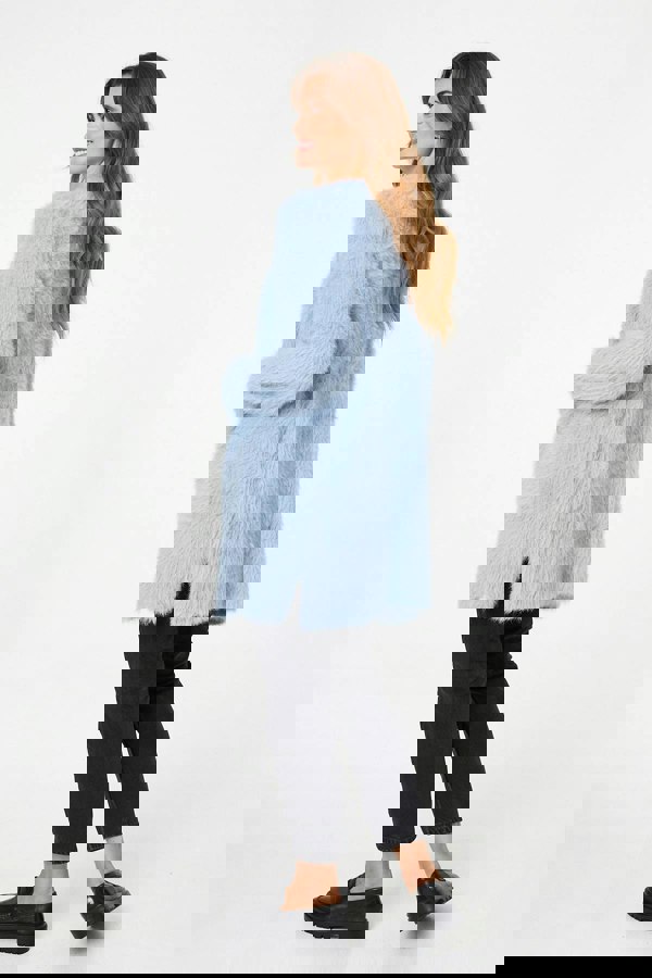 Blue | Soft Textured Longline Open Cardigan
