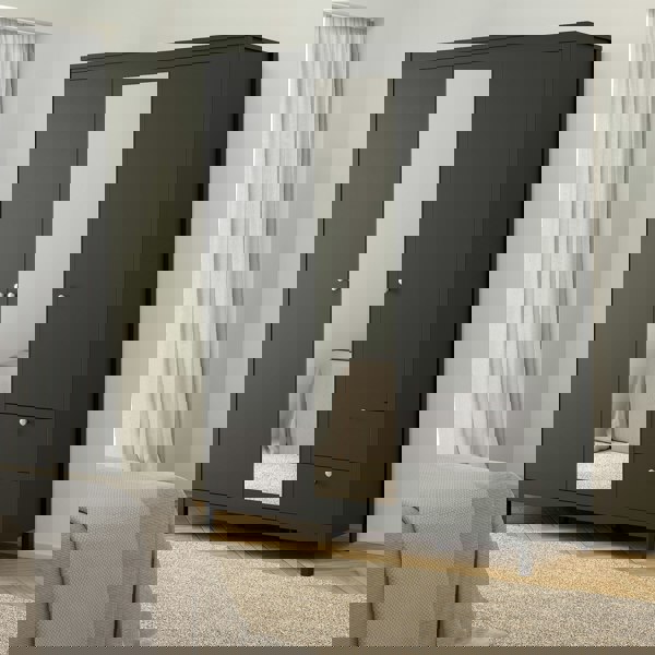 Furniture To Go Madrid Wardrobe with 2 doors + 1 mirror door + 2 drawers Matt Black