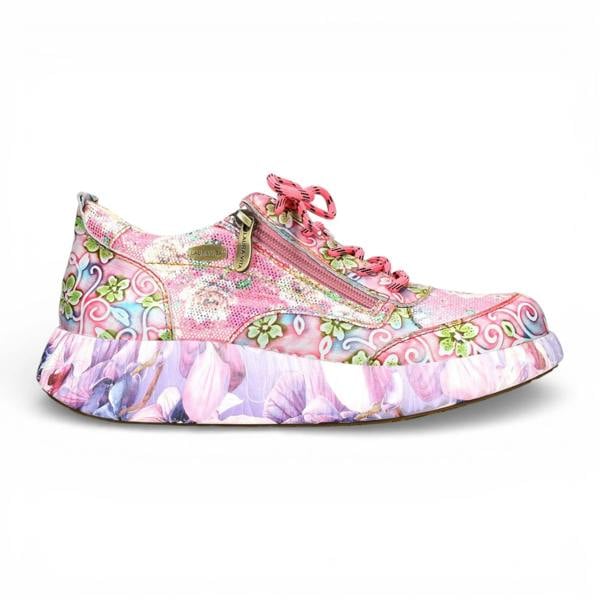 Laura Vita Nikito 62 - Women's Pink Floral Leather Platform Sneakers