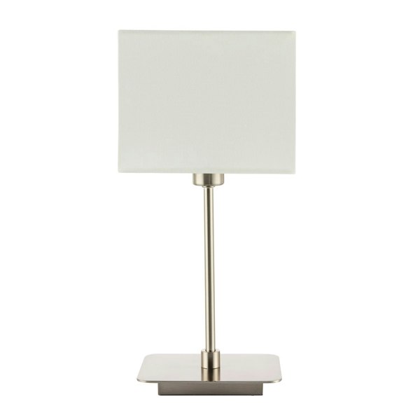 Contemporary Satin Nickel Bedside Table Lamp with White Cotton Fabric Shade Image 4