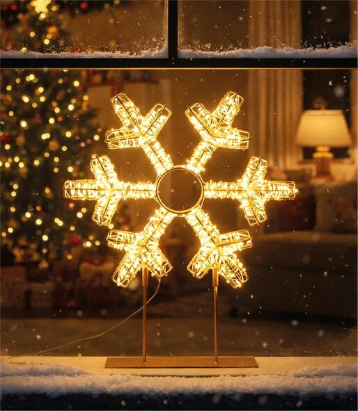 Scotts of Stow Xmas Haus  Warm White LED Champagne Gold Metal Snowflake Indoor Decoration Timer