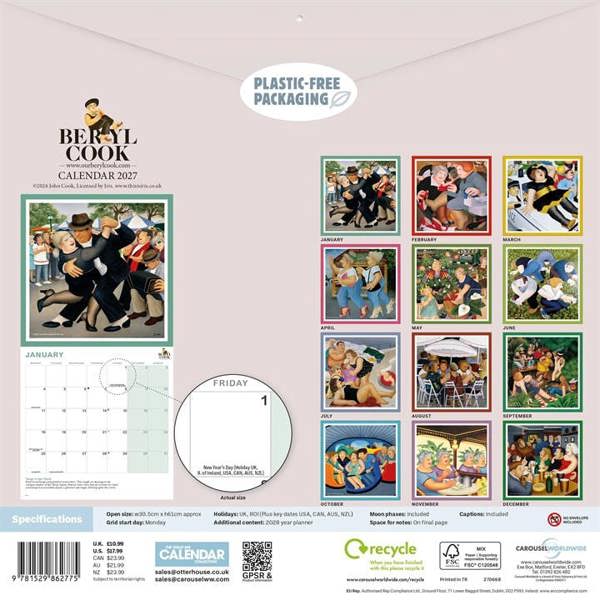 Beryl Cook Calendar 2027, Wall Calendars, Month To View, Art, Gift