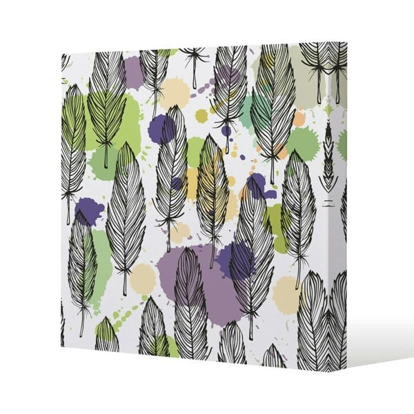 Benjamin Tate Design Spotted colored feather seamless pattern, vector background Slim Style Canvas Print  50x50cm , 15mm Slim Real wood.