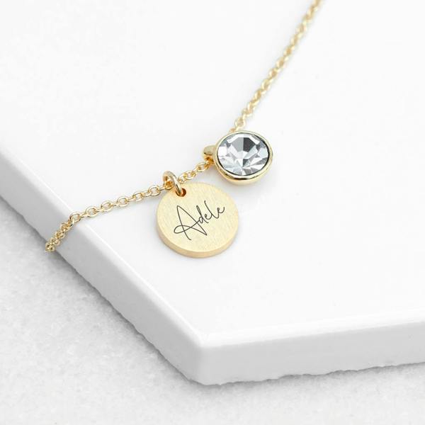 Abode Home & Gifts Personalised Birthstone Crystal And Disc Necklace | Gold