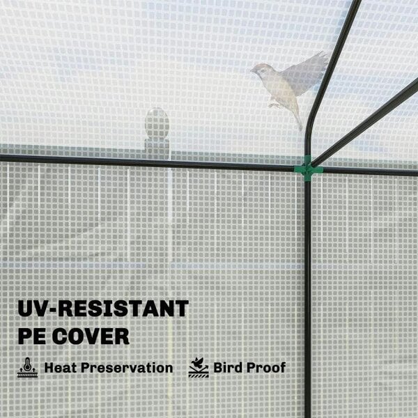 Bobobiy Walk-in Greenhouse, Outdoor Tomato Greenhouse with Roll-up Door and Mesh Windows, PE Cover, 200 x 140 x 200cm, White