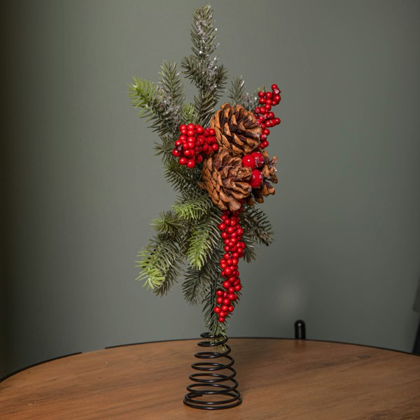 Samuel Alexander 33cm Christmas Tree Topper with Pinecones, Red Berries and Frosted Seasonal Foliage