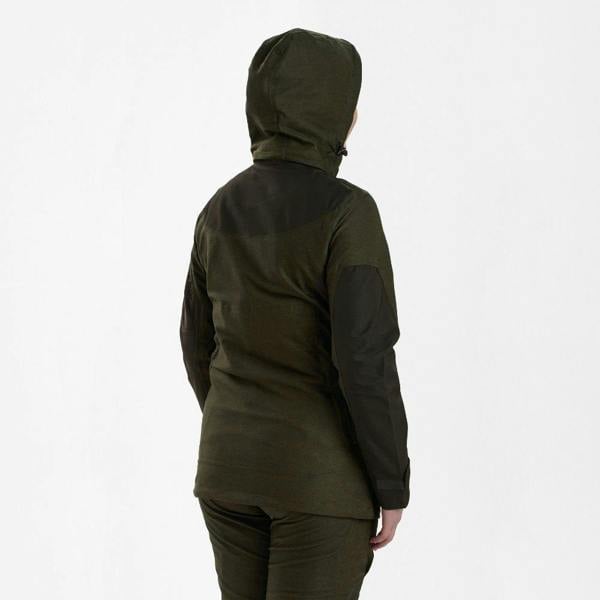 Deerhunter Lady Chasse Jacket rear view with hood up waterproof women’s shooting jacket green