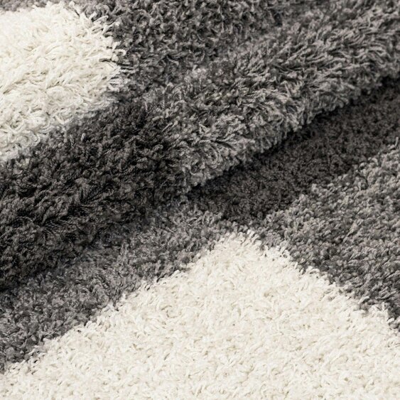 Viva Rugs Fluffy Rug Grey White Geometric Shaggy Mat Large XL Small Bedroom Living Room Lounge 30mm Long Pile Carpet